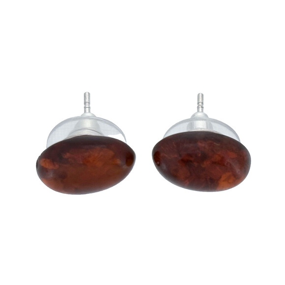 Vintage Sterling Silver 925 Oval Amber Stud Earrings - Picture 1 of 6